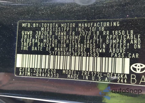 2019 Toyota Corolla Se from USA, damaged, VIN 5YFBURHE3KP901583